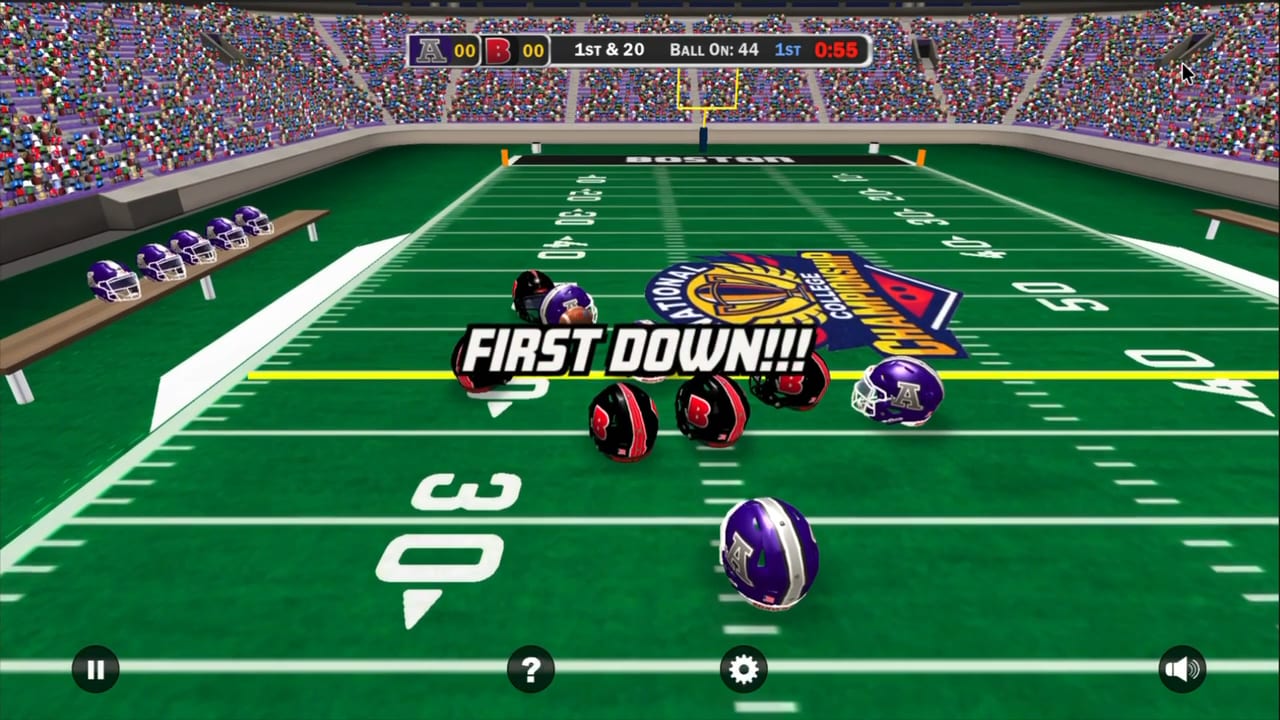 2 Minute Football QB Legend — receivers break downfield while the score and down markers track the drive.